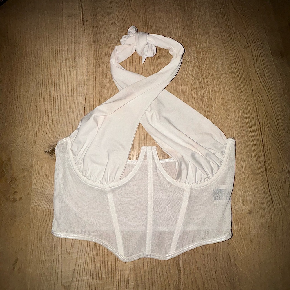 White cropped top /w lots of cleavage